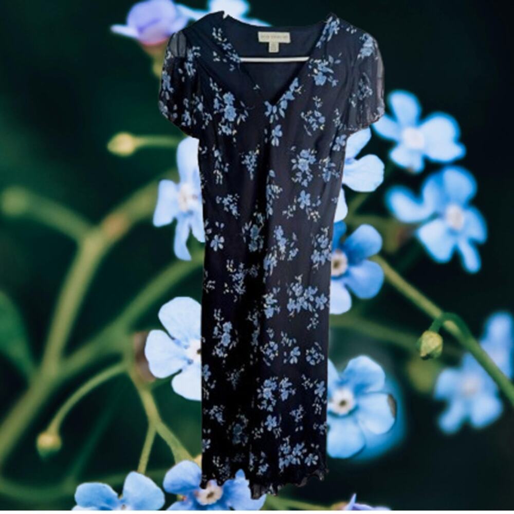 Petite Sophisticate 2 NWOT short sleeve lined blue floral rayon woman's  dress